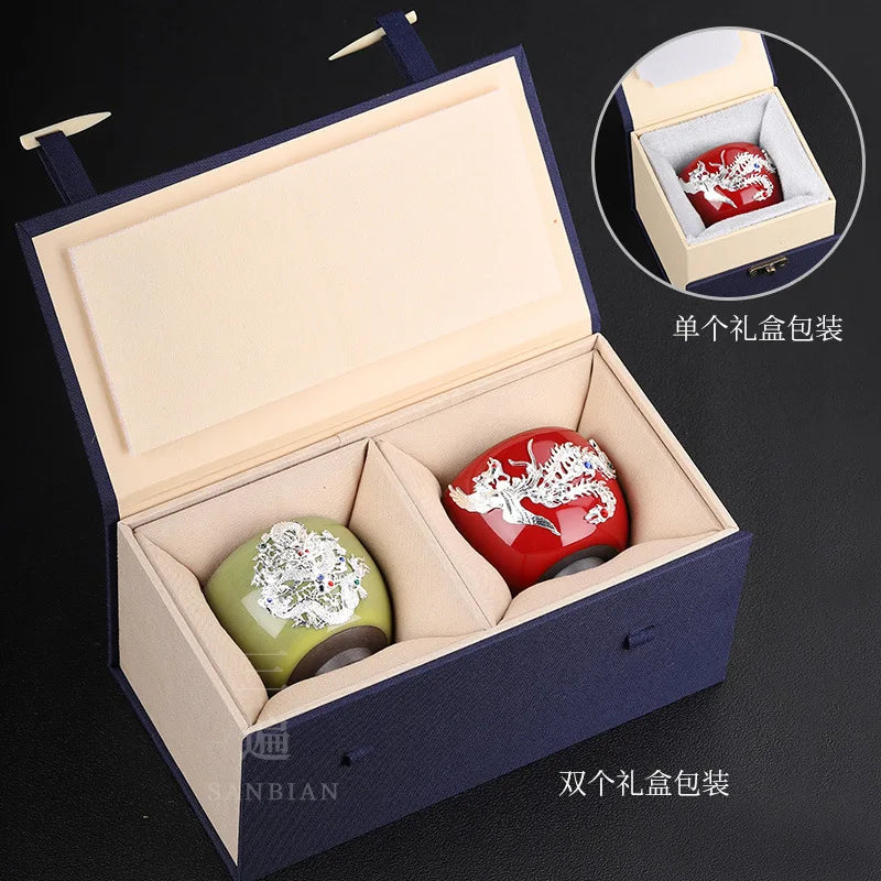 Enameled Cast Iron Official Kiln Silver Gilded Kung Fu Tea Cup Silver Plated Master Cup Handmade Porcelain Tea Tasting Cup Sil