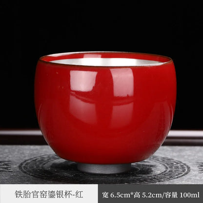 Enameled Cast Iron Official Kiln Silver Gilded Kung Fu Tea Cup Silver Plated Master Cup Handmade Porcelain Tea Tasting Cup Sil