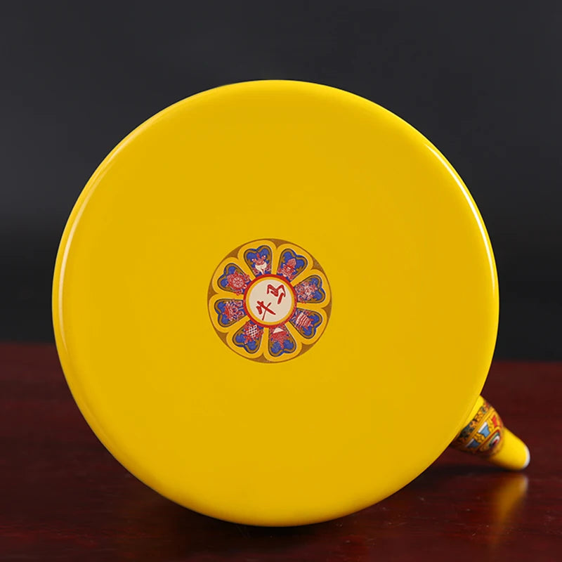 Enameled Teakettle with Ceramic Handle,Tibet good luck yellowTea Kettle for Stovetop/induction cooke Hot Water No Whistling 2.4L
