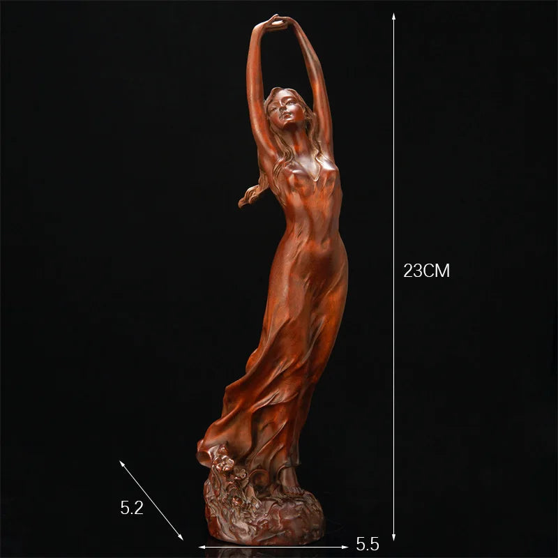 Enchanting Handcrafted Wooden Sculpture, Graceful Young Lady Statue, Unique Hand-Up Pose, Artistic Fairy Miniature Figurine