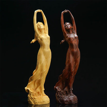 Enchanting Handcrafted Wooden Sculpture, Graceful Young Lady Statue, Unique Hand-Up Pose, Artistic Fairy Miniature Figurine