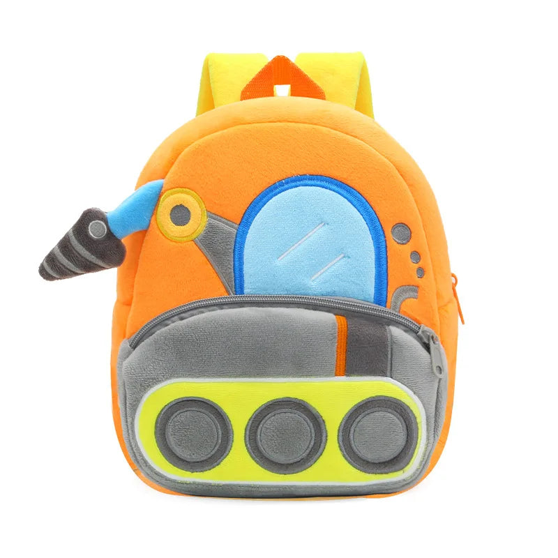 Engineering Vehicle Kindergarten Students Backpack for Boys Soft Plush Children School Bags Cartoon Trucks Kids School Backpacks