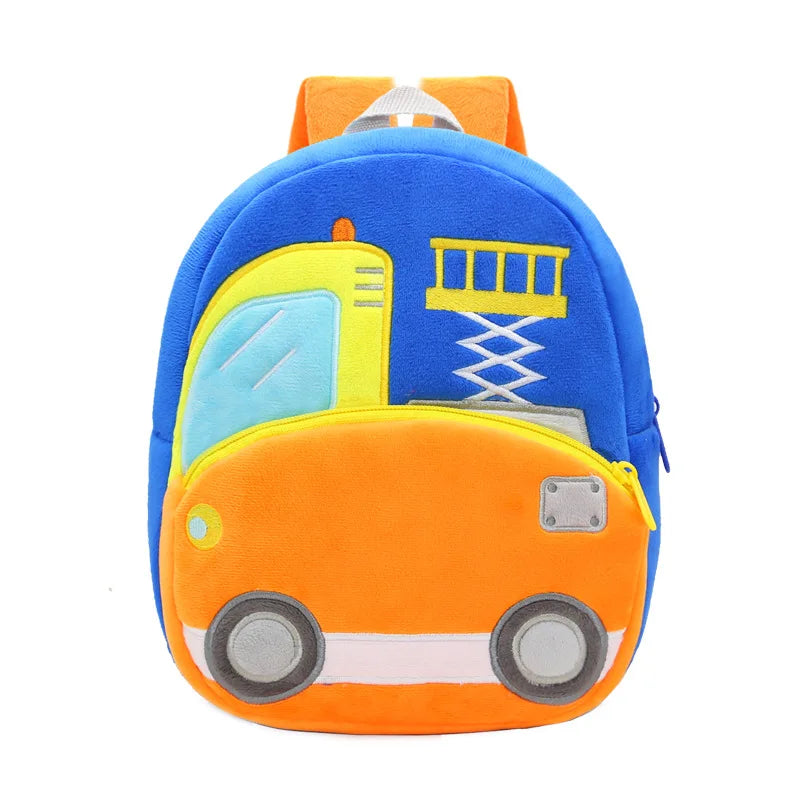 Engineering Vehicle Kindergarten Students Backpack for Boys Soft Plush Children School Bags Cartoon Trucks Kids School Backpacks