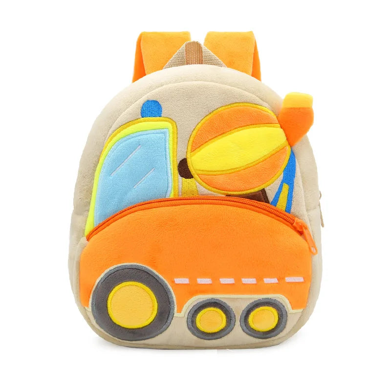 Engineering Vehicle Kindergarten Students Backpack for Boys Soft Plush Children School Bags Cartoon Trucks Kids School Backpacks
