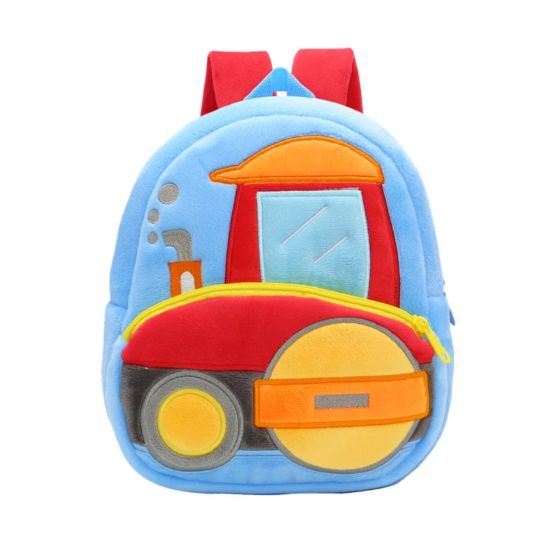 Engineering Vehicle Kindergarten Students Backpack for Boys Soft Plush Children School Bags Cartoon Trucks Kids School Backpacks