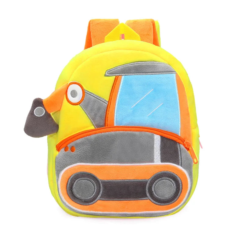 Engineering Vehicle Kindergarten Students Backpack for Boys Soft Plush Children School Bags Cartoon Trucks Kids School Backpacks