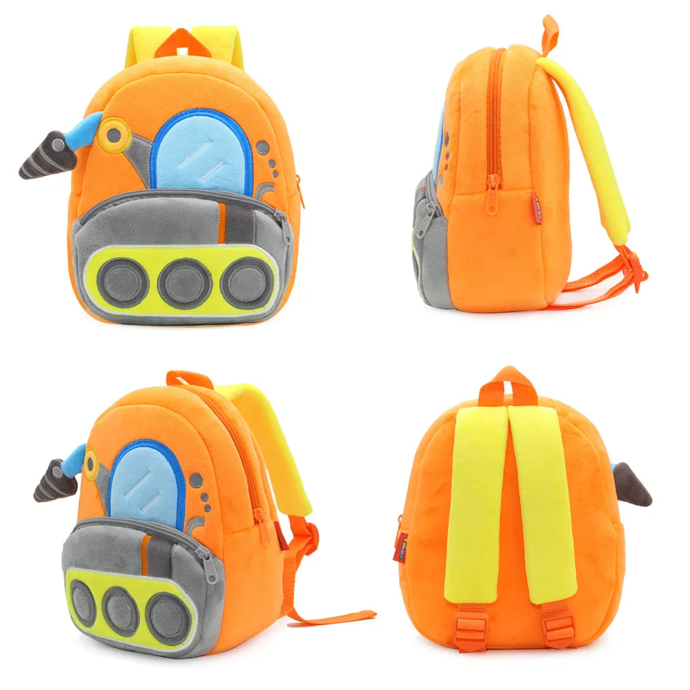 Engineering Vehicle Kindergarten Students Backpack for Boys Soft Plush Children School Bags Cartoon Trucks Kids School Backpacks