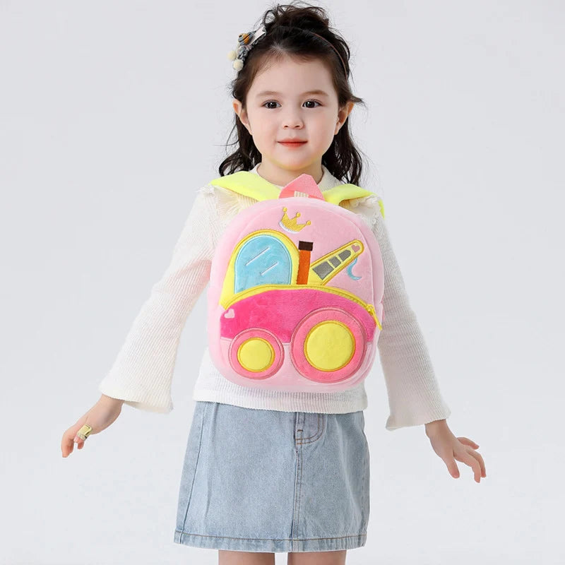Engineering Vehicle Kindergarten Students Backpack for Boys Soft Plush Children School Bags Cartoon Trucks Kids School Backpacks
