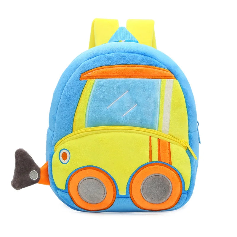 Engineering Vehicle Kindergarten Students Backpack for Boys Soft Plush Children School Bags Cartoon Trucks Kids School Backpacks