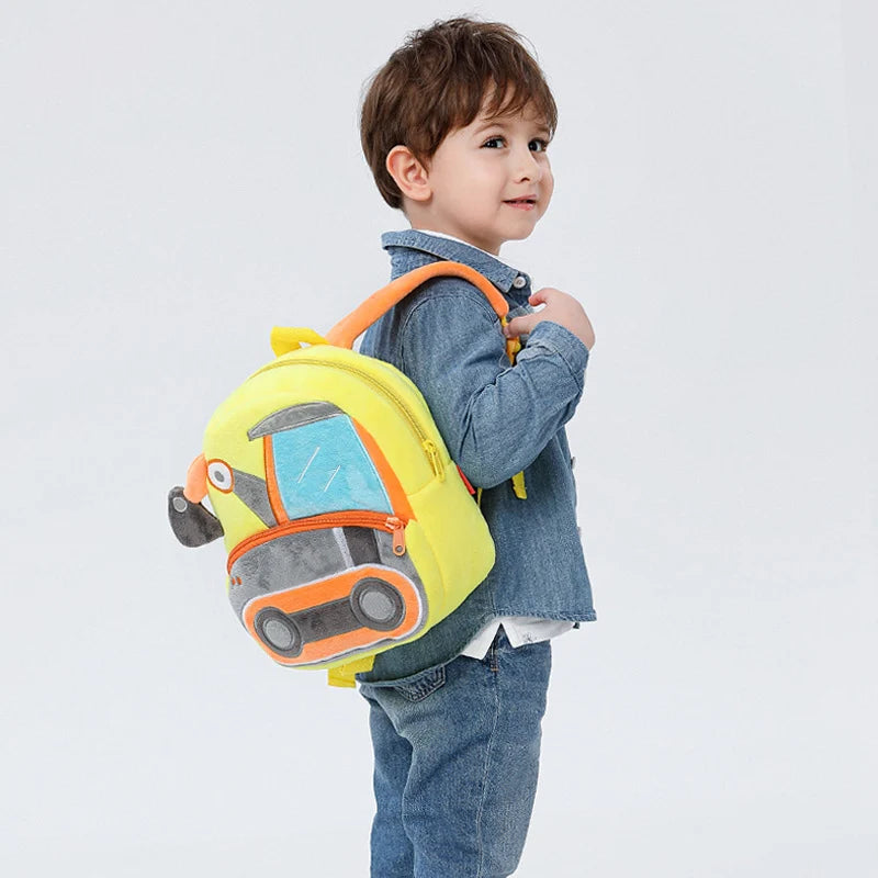 Engineering Vehicle Kindergarten Students Backpack for Boys Soft Plush Children School Bags Cartoon Trucks Kids School Backpacks