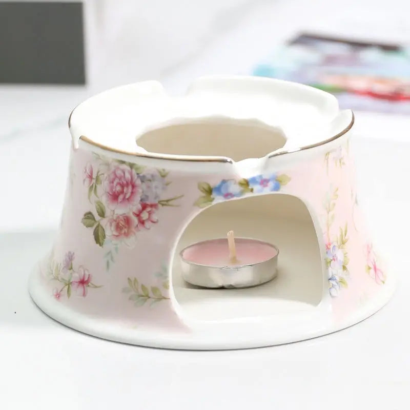 English British Fine China Teapot 400ML With Heating Base High-Grade Porcelain Tea Warmer Teapot Set Ceramic Holding Furnace