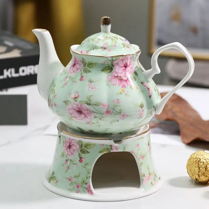 English British Fine China Teapot 400ML With Heating Base High-Grade Porcelain Tea Warmer Teapot Set Ceramic Holding Furnace