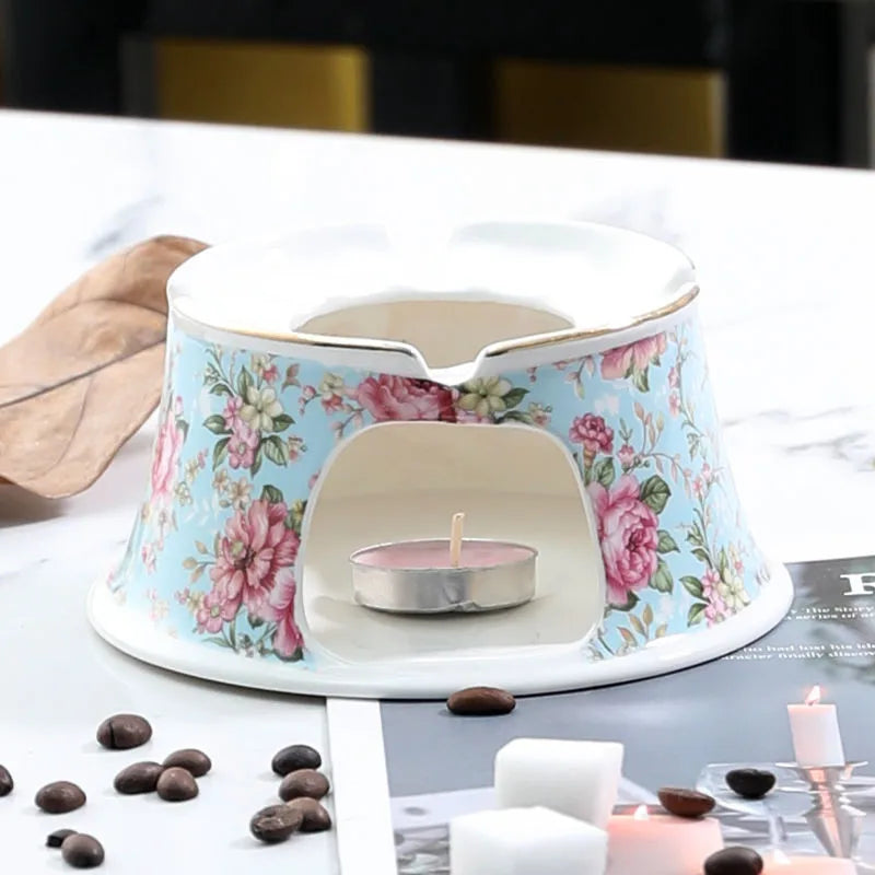 English British Fine China Teapot 400ML With Heating Base High-Grade Porcelain Tea Warmer Teapot Set Ceramic Holding Furnace