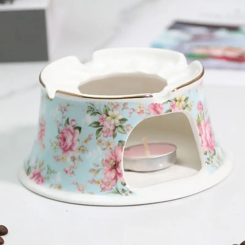 English British Fine China Teapot 400ML With Heating Base High-Grade Porcelain Tea Warmer Teapot Set Ceramic Holding Furnace