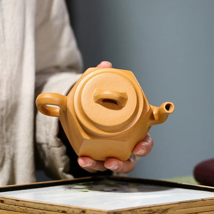 Engraved 6-Party Qingyun Zisha Teapot, Yixing Handmade Pot, Kung-Fu Teaware, Purple Clay Drinkware for Puer Green and Black