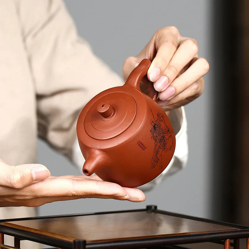Engraved and Painted Pit Pots , Zisha Teapot, Yixing Handmade Pot, Kung-Fu Teaware, Purple Clay Drinkware for Puer Green