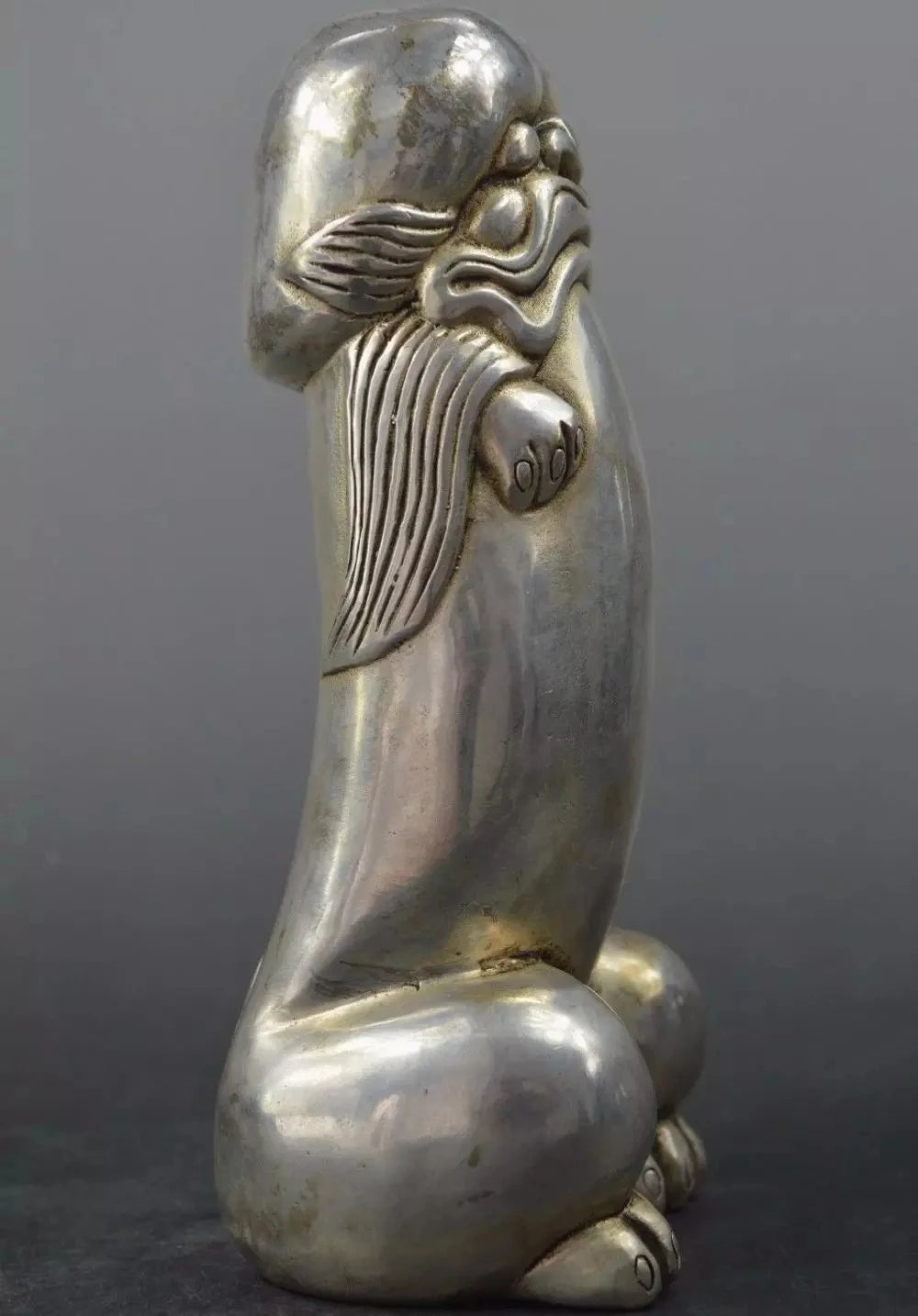 Envío Gratis plata del Tíbet o China guardián tallado Foo perros estatuas de León de los órganos genitales estatua de cabeza de