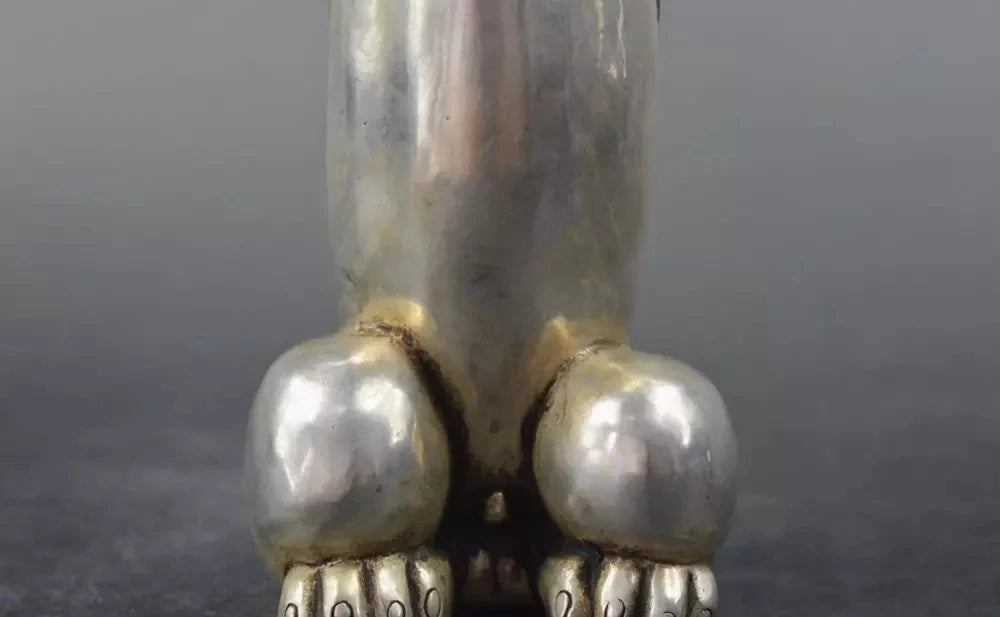 Envío Gratis plata del Tíbet o China guardián tallado Foo perros estatuas de León de los órganos genitales estatua de cabeza de