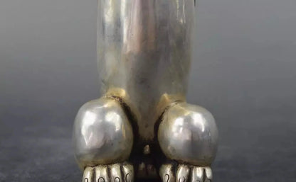 Envío Gratis plata del Tíbet o China guardián tallado Foo perros estatuas de León de los órganos genitales estatua de cabeza de
