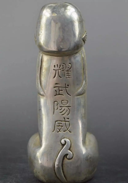 Envío Gratis plata del Tíbet o China guardián tallado Foo perros estatuas de León de los órganos genitales estatua de cabeza de