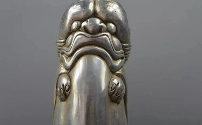 Envío Gratis plata del Tíbet o China guardián tallado Foo perros estatuas de León de los órganos genitales estatua de cabeza de