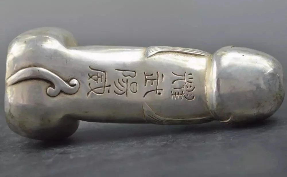Envío Gratis plata del Tíbet o China guardián tallado Foo perros estatuas de León de los órganos genitales estatua de cabeza de
