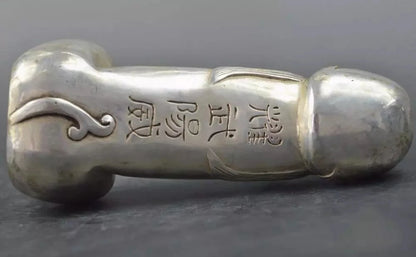 Envío Gratis plata del Tíbet o China guardián tallado Foo perros estatuas de León de los órganos genitales estatua de cabeza de
