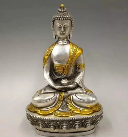 Estatua de Buda de cobre blanco, medicina artesanal, coleccionable 21cm