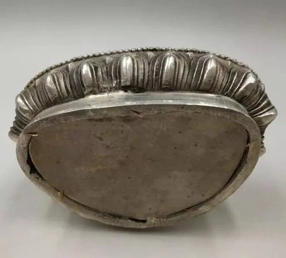 Estatua de Buda de cobre blanco, medicina artesanal, coleccionable 21cm