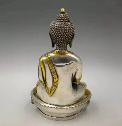Estatua de Buda de cobre blanco, medicina artesanal, coleccionable 21cm