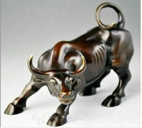 Estatua de Toro feroz OX, bronce, calle, pared grande