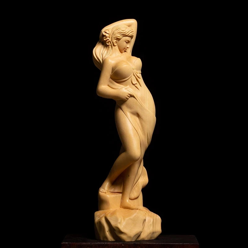 Estatua de belleza de boj de 14/21 CM, Boutique, escultura de decoración de madera sólida para sala de estar, artesanía para coc