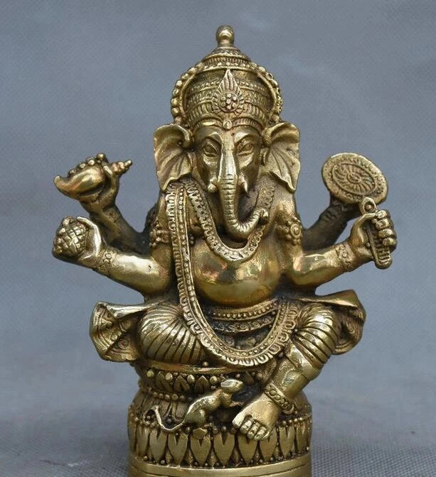 Estatua de cobre de budismo tibetano, estatua de latón de Ganesha, Ganapati, ganish, Lord, God, elefante, Buda
