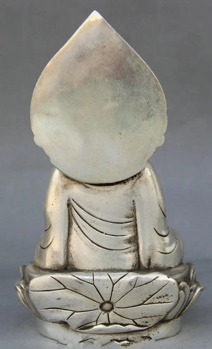 Estatua tibetana de plata de Shakyamuni, asiento de Buda de Amitabha, artesanía de metal para Decoración