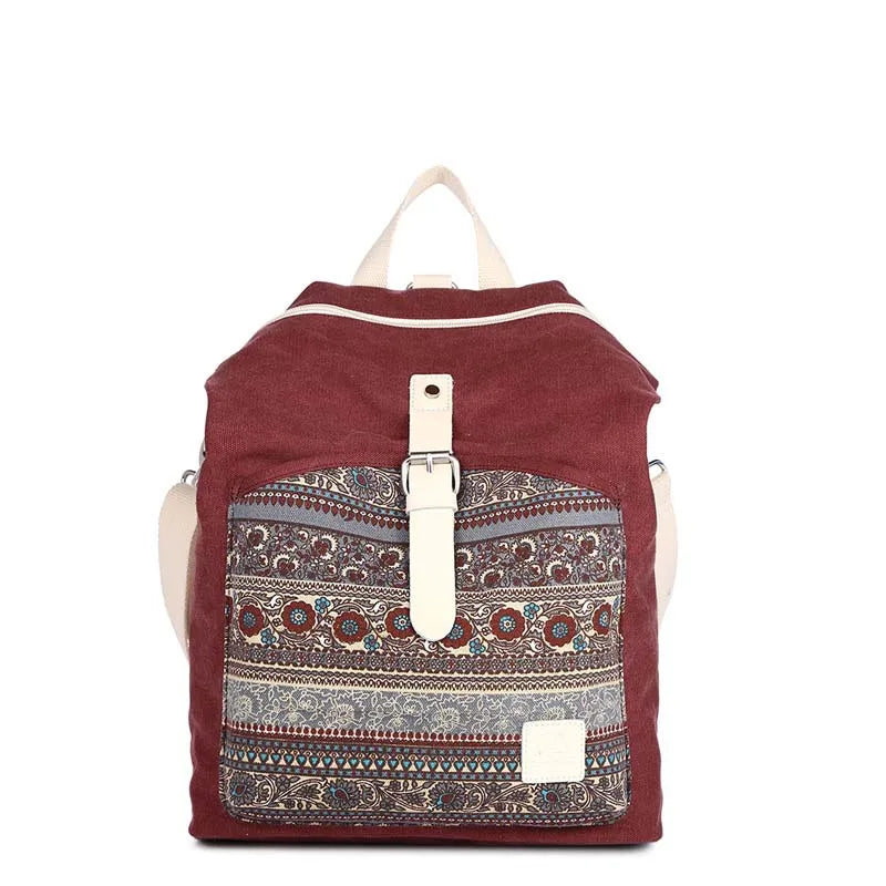 Ethnic Style Flower Embroidery Girl School Backpack Purse Women Ladies Fashion Casual Lightweight Shoulder Bag Travel Daypack