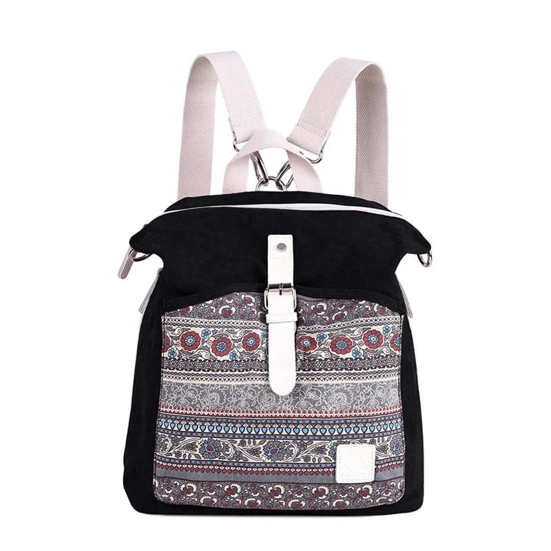 Ethnic Style Flower Embroidery Girl School Backpack Purse Women Ladies Fashion Casual Lightweight Shoulder Bag Travel Daypack