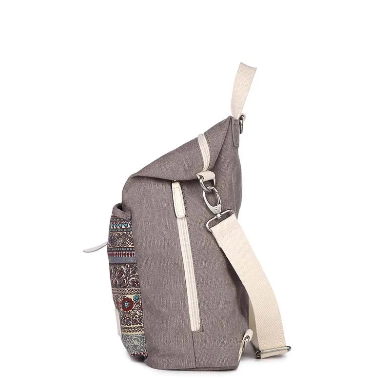 Ethnic Style Flower Embroidery Girl School Backpack Purse Women Ladies Fashion Casual Lightweight Shoulder Bag Travel Daypack