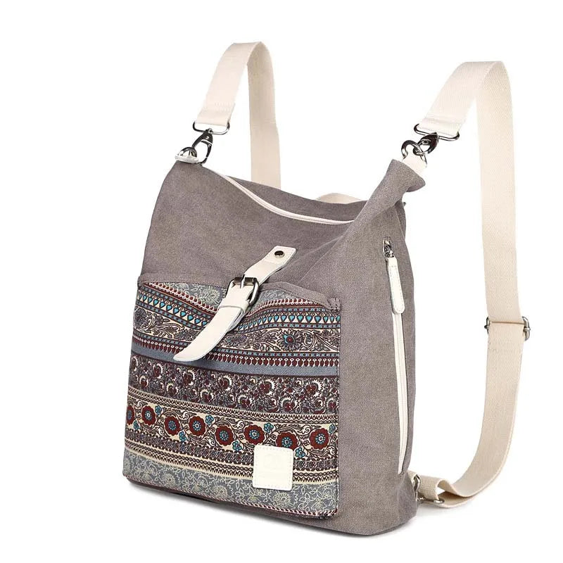 Ethnic Style Flower Embroidery Girl School Backpack Purse Women Ladies Fashion Casual Lightweight Shoulder Bag Travel Daypack