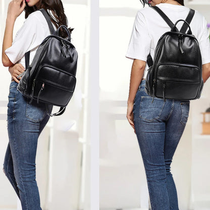 Euro-american Style Genuine Leather Backpack Women Versatile Casual Shopping Travel Mochilas Large Capacity Shoulder Bag