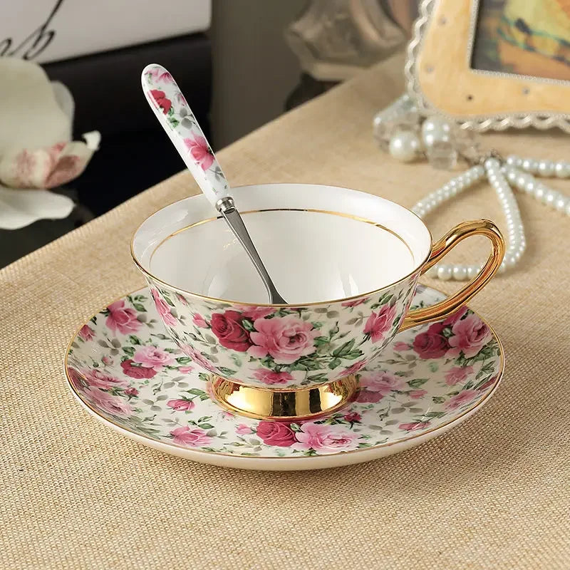 Europe Noble Bone China Coffee Cup Saucer Spoon Set 200ml Luxury Ceramic Mug Top-grade Porcelain Tea Cup Cafe Party Drinkware