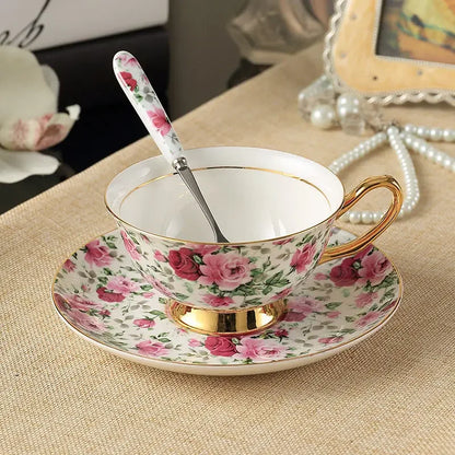 Europe Noble Bone China Coffee Cup Saucer Spoon Set 200ml Luxury Ceramic Mug Top-grade Porcelain Tea Cup Cafe Party Drinkware