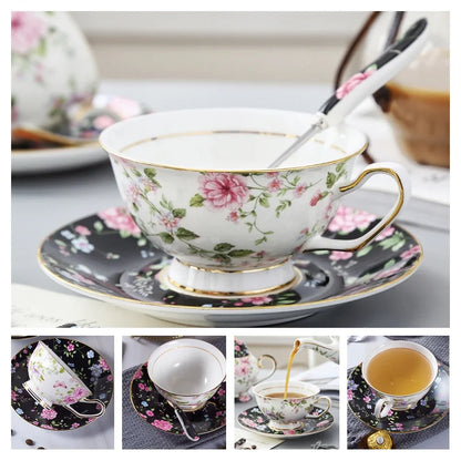 Europe Noble Bone China Coffee Cup Saucer Spoon Set 200ml Luxury Ceramic Mug Top-grade Porcelain Tea Cup Cafe Party Drinkware
