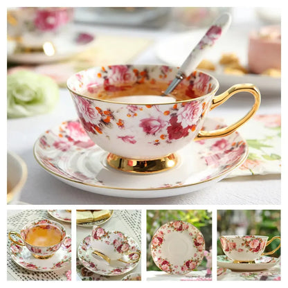 Europe Noble Bone China Coffee Cup Saucer Spoon Set 200ml Luxury Ceramic Mug Top-grade Porcelain Tea Cup Cafe Party Drinkware