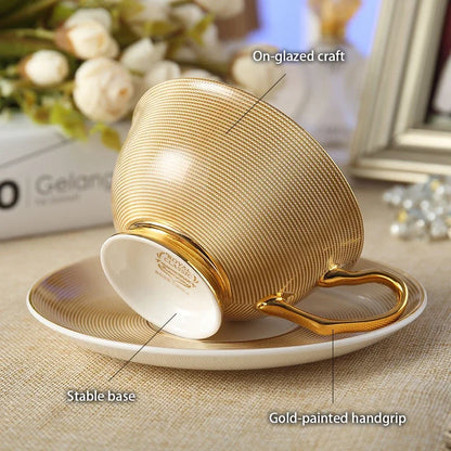 Europe Noble Bone China Coffee Cup Saucer Spoon Set 200ml Luxury Ceramic Mug Top-grade Porcelain Tea Cup Cafe Party Drinkware