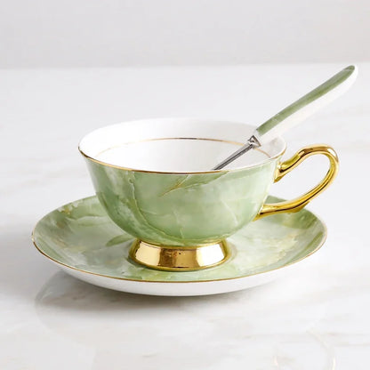 Europe Noble Bone China Coffee Cup Saucer Spoon Set 200ml Luxury Ceramic Mug Top-grade Porcelain Tea Cup Cafe Party Drinkware