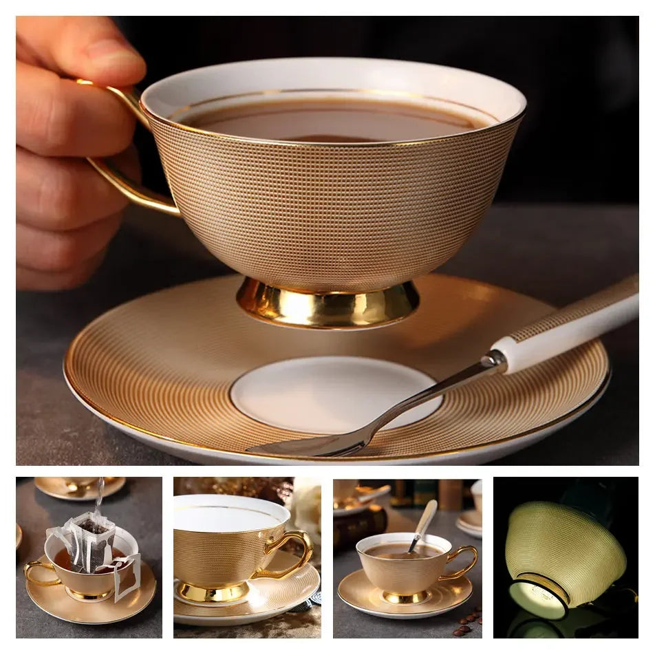 Europe Noble Bone China Coffee Cup Saucer Spoon Set 200ml Luxury Ceramic Mug Top-grade Porcelain Tea Cup Cafe Party Drinkware