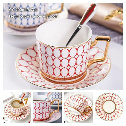 Europe Noble Bone China Coffee Cup Saucer Spoon Set 200ml Luxury Ceramic Mug Top-grade Porcelain Tea Cup Cafe Party Drinkware