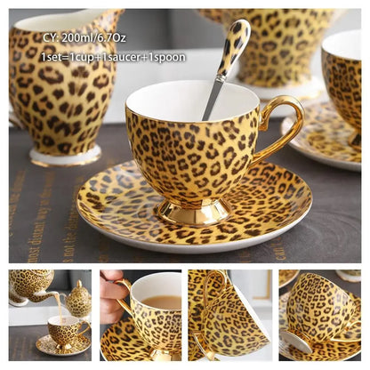 Europe Noble Bone China Coffee Cup Saucer Spoon Set 200ml Luxury Ceramic Mug Top-grade Porcelain Tea Cup Cafe Party Drinkware