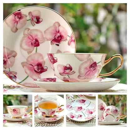 Europe Noble Bone China Coffee Cup Saucer Spoon Set 200ml Luxury Ceramic Mug Top-grade Porcelain Tea Cup Cafe Party Drinkware