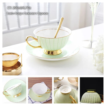 Europe Noble Bone China Coffee Cup Saucer Spoon Set 200ml Luxury Ceramic Mug Top-grade Porcelain Tea Cup Cafe Party Drinkware